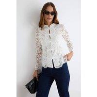 WOVCOR Women's High Neck Long Sleeve Lace Blouse in White | Size: 14
