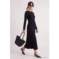 WOVCOR Women's High Neck Long Sleeve A-Line Maxi Dress in Black | Size: Medium