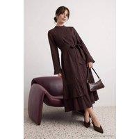 WOVCOR Women's High Neck Long Sleeve A-Line Maxi Dress in Brown | Size: 4