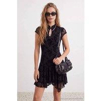 WOVCOR Women's Keyhole Neck Short Sleeve Skater Mini Dress in Black | Size: XL