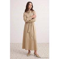 WOVCOR Women's Shawl Neck Long Sleeve Shift Maxi Dress in Camel | Size: 6
