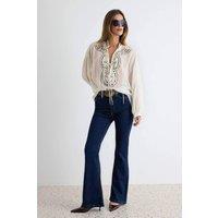 WOVCOR Women's V Neck Drop Shoulder Embellished Crepe Blouse in White | Size: 10