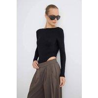 WOVCOR Women's Fitted Boat Neck Long Sleeve Back Detail Body in Black | Size: Medium