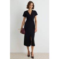 WOVCOR Women's Bodycon V Neck Short Sleeve Midi Dress in Black | Size: XS