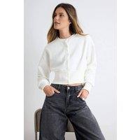 WOVCOR Women's Snap Button Front Regular Fit Crop Cardigan in Ecru | Size: XS