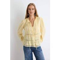 WOVCOR Women's Balloon Sleeve Loose Fit Bohemian Shirt in Yellow | Size: 6