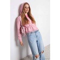 WOVCOR Women's Peplum Lace Detail Hooded Long Sleeve Knit Sweatshirt in Dusty Pink | Size: Small
