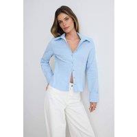 WOVCOR Women's Gold Button Detail Fitted Long Sleeve Shirt in Light Blue | Size: 6