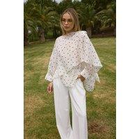 WOVCOR Women's Oversized Batwing Sleeve Bicycle Neck Blouse in White