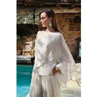WOVCOR Women's Oversized Batwing Sleeve Bicycle Neck Blouse in Stone