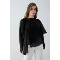 WOVCOR Women's Oversized Batwing Sleeve Bicycle Neck Blouse in Black