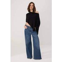 WOVCOR Women's Boat Neck Batwing Sleeve Oversize Knit Poncho in Black