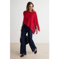 WOVCOR Women's Boat Neck Batwing Sleeve Oversize Knit Poncho in Red