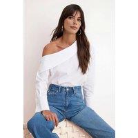 WOVCOR Women's Asymmetric Neck Long Sleeve Woven Blouse in White | Size: 6
