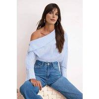 WOVCOR Women's Asymmetric Neck Long Sleeve Woven Blouse in Blue | Size: 6