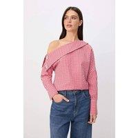 WOVCOR Women's Asymmetric Neck Long Sleeve Woven Blouse in Red | Size: 6