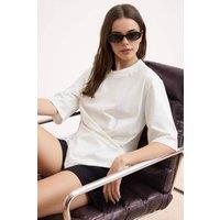 WOVCOR Women's Regular Fit Dropped Shoulder Crew Neck Short Sleeve Top in Ecru | Size: Large