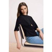 WOVCOR Women's Regular Fit Dropped Shoulder Crew Neck Short Sleeve Top in Black | Size: Large