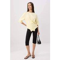 WOVCOR Women's Regular Fit Dropped Shoulder Crew Neck Short Sleeve Top in Yellow | Size: Medium