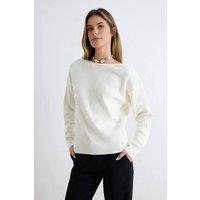 WOVCOR Women's Soft Touch Back Lace Detail Boat Neck Long Sleeve Knitwear in Ecru | Size: Large