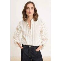 WOVCOR Women's Relaxed Fit Long Sleeve Gathered Detail Shirt in White | Size: 12