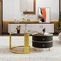 Rolipo 2-In-1 Round Coffee Table Set With Storage Drawers in Black