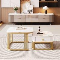 Rolipo Nesting Coffee Table Set of 2 White High Gloss Marble Finish