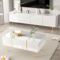 Rolipo White High Gloss TV Cabinet Set 170cm with Matching Coffee Table