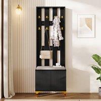 Rolipo Black Wardrobe Set With Shoe Bench & Wave Texture Doors