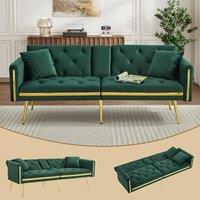 Rolipo Green Velvet 2-Seater Sofa Bed with Cup Holders & Gold Trim