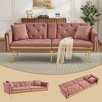 Rolipo Pink Velvet 2-Seater Sofa Bed With Gold Legs & Cup Holders