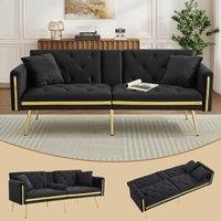 Rolipo Black Velvet Sofa Bed 2 Seater Convertible Sofa with Gold Legs