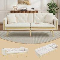 Rolipo White Velvet Sofa Bed 2 Seater Convertible Loveseat