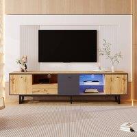 Rolipo 190cm Modern TV Stand Wood & Anthracite Lowboard with LED Lights in Grey