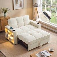 Rolipo Beige 2 Seater Sofa Bed Pull Out Sleeper Sofa with LED Lights