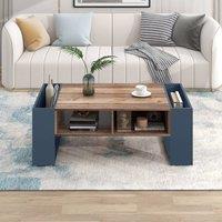 Rolipo Wood Grain Coffee Table with Handleless Drawer Living Room Sofa Table in Black