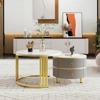 Rolipo White & Grey 2-in-1 Round Coffee Table Set with Drawers