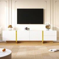 Rolipo 190 cm White TV Cabinet with 3 Doors & 2 Drawers Gold Accents