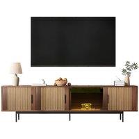 Rolipo 200cm Modern TV Cabinet Wood & Black With Tempered Glass Doors in Brown