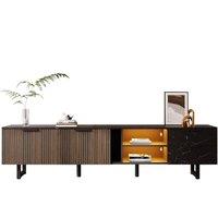 Rolipo 200cm TV Cabinet with Black Marble Look & Dark Wood Grain Doors