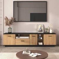 Rolipo 180cm TV Stand Black & Wood TV Cabinet with LED Lights