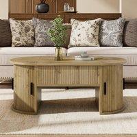 Rolipo Height Adjustable Coffee Table Oval Wood MDF with Sliding Doors in Brown