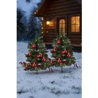Living and Home 2Pcs Mini Outdoor Christmas Tree with Red Ball & Berries
