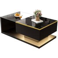 Rolipo High Gloss Black Coffee Table with LED Lights 90cm