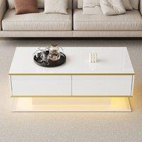 Rolipo Modern LED Coffee Table White High Gloss with 3 Drawers 100cm