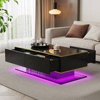 Rolipo Black High-Gloss LED Coffee Table With 3 Drawers & Gold Accents