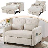 Rolipo Beige Cotton Linen Sleeper Sofa Two Seater Pull Out Sofa Bed