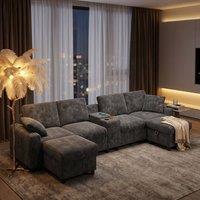 FENCHILIN U-Shaped Sectional Sofa with 2 Movable Storage Ottomans Cup Holders in Grey