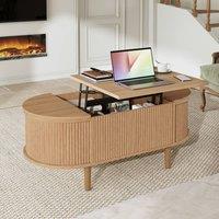 Rolipo Vintage Style Oval Adjustable Coffee Table With Storage Wood Legs in Brown