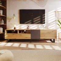 Rolipo Modern 180cm MDF TV Stand with Wood Grain Finish & Iron Legs in Natural